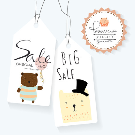 Light pink blue tag sale in boho style on summer with bearのイラスト素材