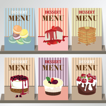 Design of Dessert menu with blueberry cheese cake,pie,strawberry cake and macaronのイラスト素材