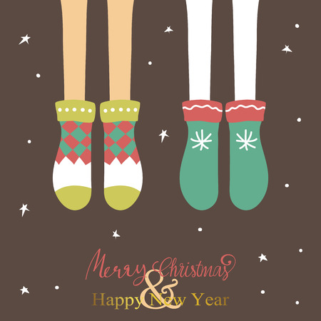 Light colorful christmas greeting card with sockのイラスト素材