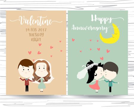 Pink love collection for banners,Flyers,Placards with man,woman and heart on valentine's dayのイラスト素材