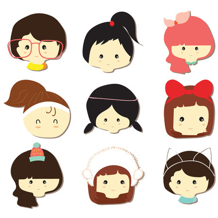 Cartoon icon collection with girlのイラスト素材