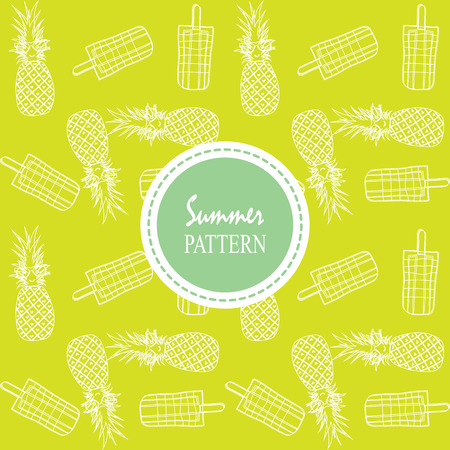 Light yellow green white seamless pattern with pineapple and ice cream in summer