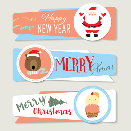 Colored banners with bear, ice cream and Santa Claus.のイラスト素材