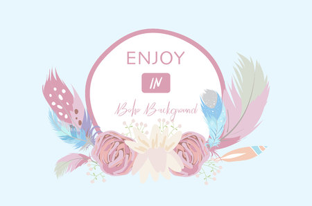 cute cards for banners, Flyers, Placards with feather, wreath and flower Vector illustration.のイラスト素材