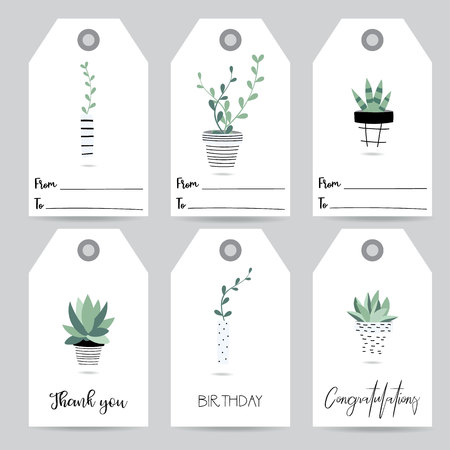 Tag and label with cute green cactusのイラスト素材