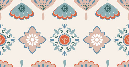 orange green pink cream geometric seamless pattern in African style with square,tribal,circle shape