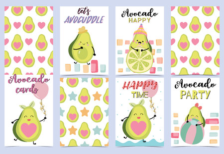 Collection of green avocado set with heart,ballのイラスト素材
