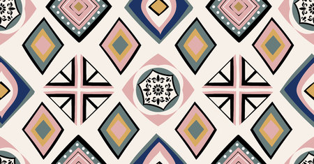 pink green black geometric seamless pattern in African style with square,tribal shape