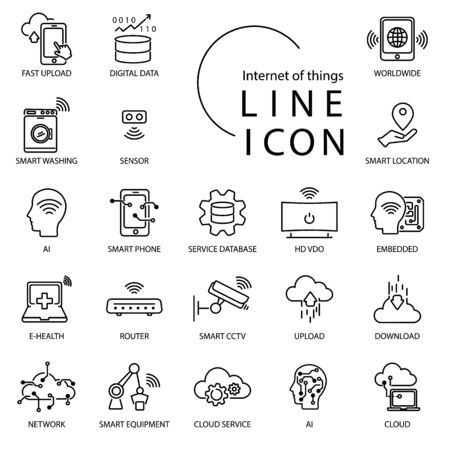 Simple line icon about Internet of things(IOT)  technology. Include machine learning,automation,technology,brain and moreのイラスト素材