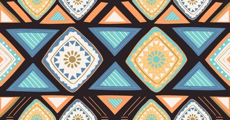 orange green blue geometric seamless pattern in African style