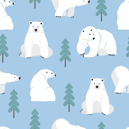 Watercolor winter background with polar bear, ice.Vector illustration seamless patternのイラスト素材
