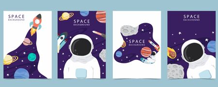 Collection of space background set with astronaut, planet, moonのイラスト素材