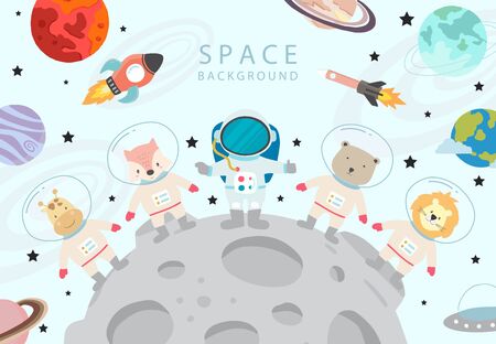 Collection of space background set with astronaut, planet, moon, star,rocket.Editable vector illustration for website, invitation,postcard and stickerのイラスト素材