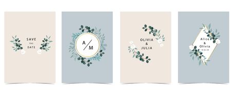 Collection of natural background set with leaf geometric.Editable vector illustration for website, invitation postcard and stickerのイラスト素材