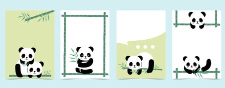 Collection of panda background set with bamboo rainbow, balloon.Editable vector illustration for website, invitation, postcard and stickerのイラスト素材