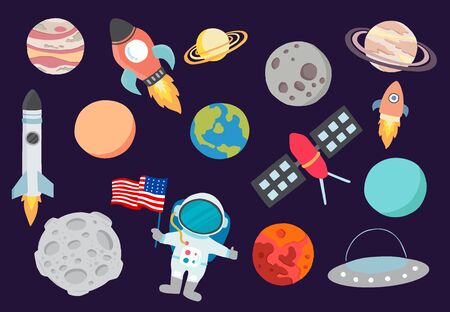 Cartoon object rocket collection.Vector illustration for icon, sticker,printable,postcard and...