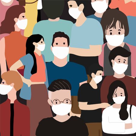 People with white medical face mask background to prevent the spread of bacteria, viruses.のイラスト素材