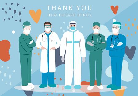 Novel coronavirus background and covid-19 concept design with doctor and nurse to prevent the spread of bacteria, viruses.Vector illustration for posterのイラスト素材