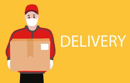 Online delivery contactless service to home,office. delivery man is wearing mark to prevent coronavirusのイラスト素材