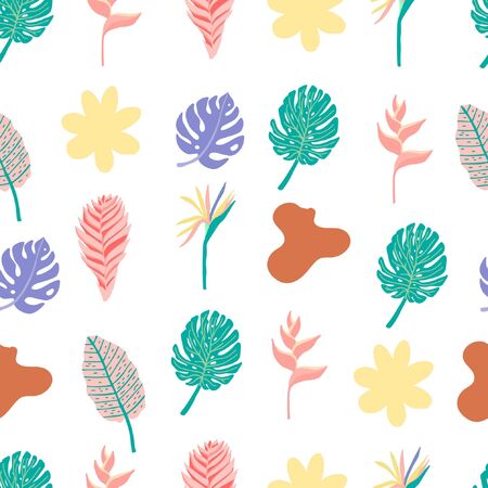 Summer leaf seamless pattern collection with leaf,flower.Vector illustration for icon,logo,sticker,printable,postcard and invitationのイラスト素材