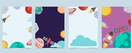Collection of space background set with astronaut, planet, moon, star,rocket.Editable vector illustration for website, invitation,postcard and stickerのイラスト素材