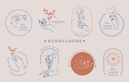 Beauty occult icon collection with hand. Vector illustration for icon, sticker, printable and tattoo.のイラスト素材
