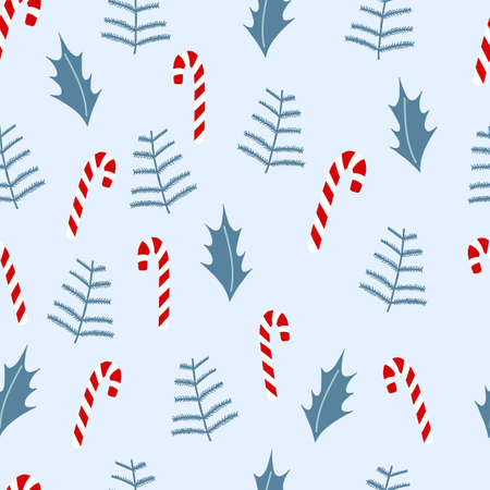 Cute seamless pattern with flower,leaf,candy for Christmas holidayのイラスト素材