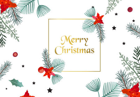 Collection of Christmas background set with holly leaves,flower.Editable vector illustration for New year invitation,postcard and website bannerのイラスト素材