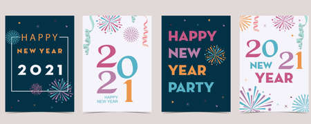 New year card collection with firework,frame,star.Vector illustration for...