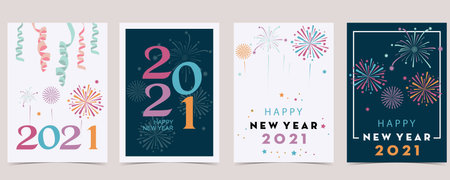 New year card collection with firework,frame,star.Vector illustration for...