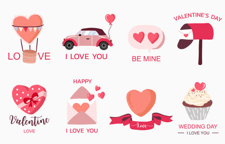 Cute object valentine collection with heart, cake,balloon.Vector illustration for icon,sticker,printableのイラスト素材