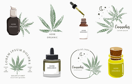 Line object collection with hand, cannabis,bottle,dropper,star,shapeのイラスト素材