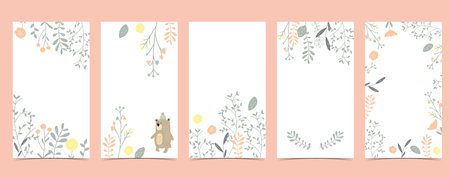 Collection of animal design with bear,leaf.Editable vector illustration for website, invitation,postcard and bannerのイラスト素材