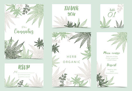 Collection of cannabis background set with green.Editable vector illustration for website, invitation,postcard and stickerのイラスト素材