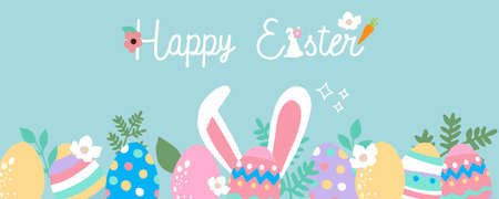 Collection of easter background set with rabbit,egg,flower.Editable vector illustration for website,...