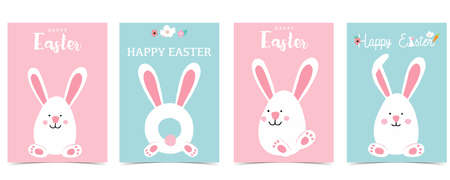 Collection of easter background set with rabbit,egg,flower.Editable vector illustration for website,...