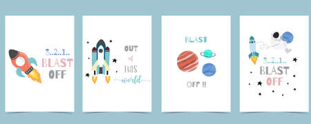 Collection of space background set with astronaut, sun, moon, star,rocket.Editable vector illustration for website, invitation,postcard and stickerのイラスト素材