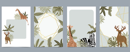 Safari background collection with giraffe,zebra.vector illustration for birthday invitation,postcardのイラスト素材