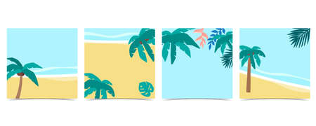 Collection of summer background set with palm,coconut tree,sea,beach.Editable vector illustration...