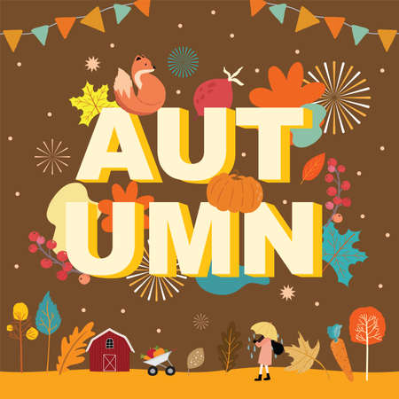 Collection of autumn background set with part,fireworkのイラスト素材