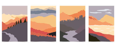 Collection of nature landscape background set with mountain,lake,sky.that use for vertical digital...
