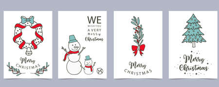 Collection of winter background set with tree,snowman,flower,leavesのイラスト素材