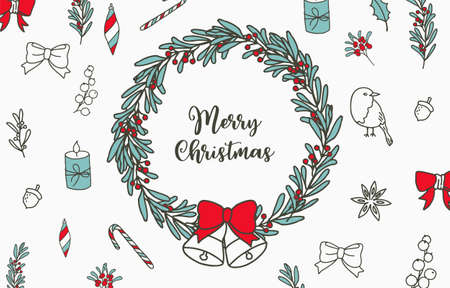 Collection of winter background set with tree,wreath,flower,leavesのイラスト素材