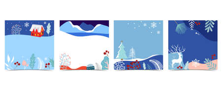 Collection of winter background set with tree,raindeer,flower,leaves.Editable vector illustration for christmas invitation,postcard and website bannerのイラスト素材