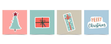 Collection of winter background set with tree,gift.Editable vector illustration for christmas...