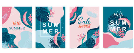 summer sale background with Bird of Paradise palm and jungle