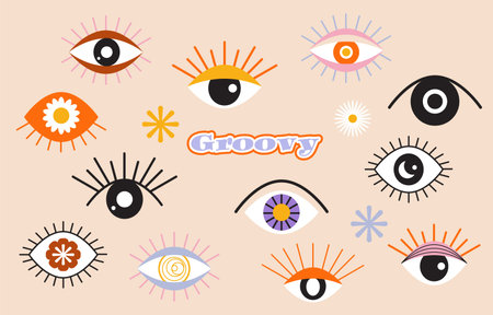 Retro 70s and 80s teenager object design in pop and groovy styleのイラスト素材