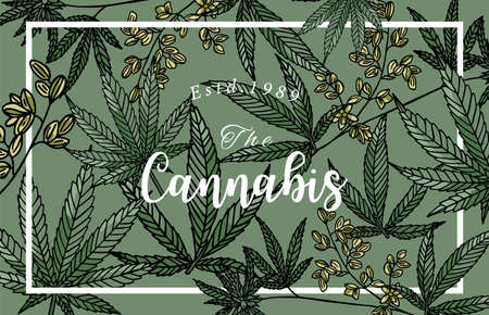 Collection of cannabis background set with green.Editable vector illustration for website, invitation,postcard and stickerのイラスト素材