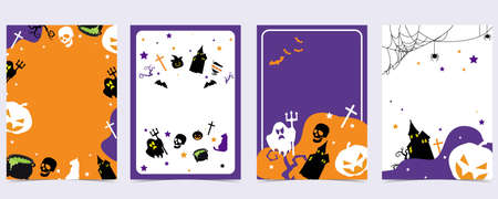 Party halloween postcard with web, spider, bat,pumpkin,house, skeletonのイラスト素材