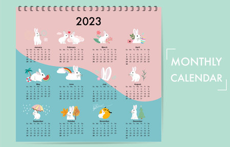 Cute seasonal holiday calendar 2023 with rabbit special festivalのイラスト素材
